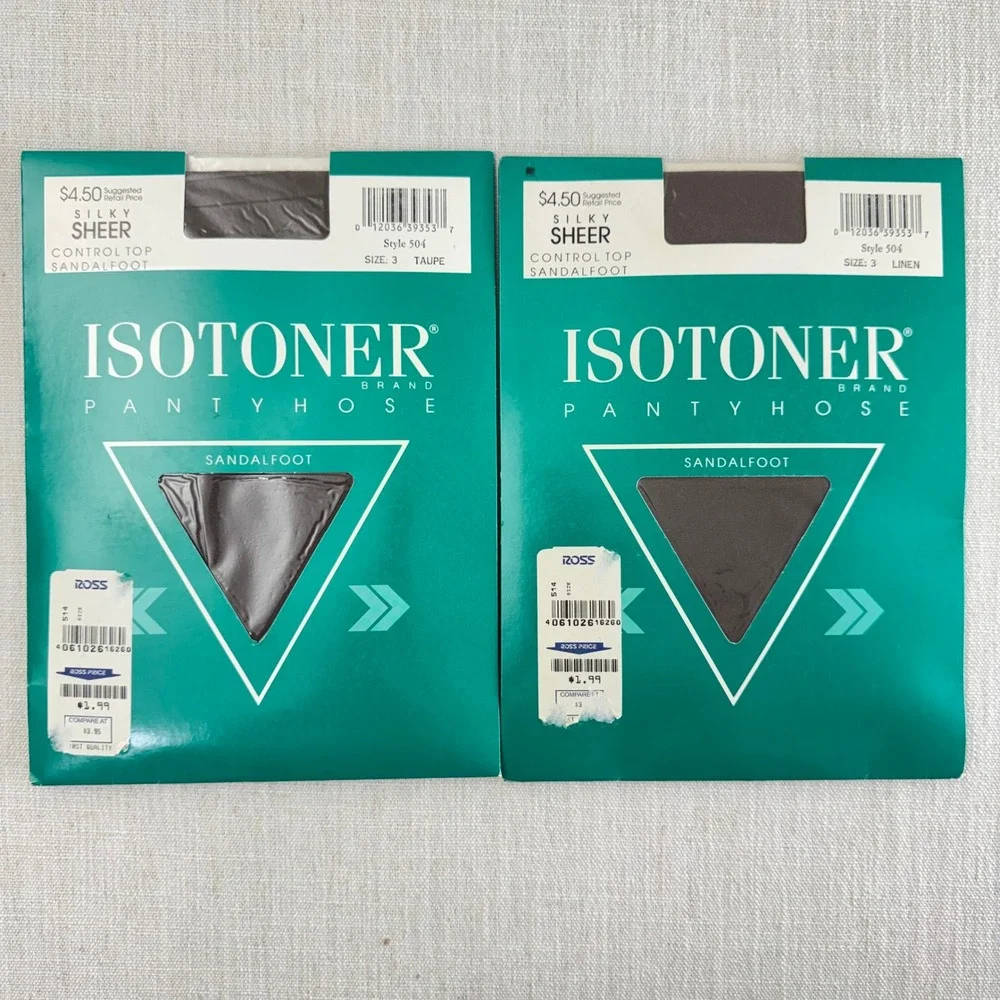 Vintage Isotoner Pantyhose Lot of 2 Size 3 Silky Sheer Control Top Sandalfoot